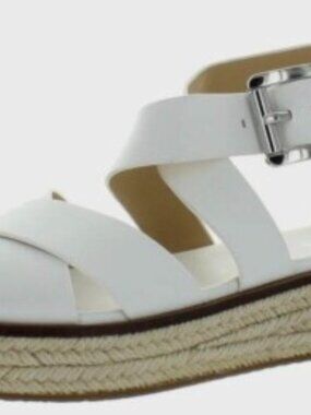 MICHAEL Michael Kors White Darby Strappy Wedge Espadrille Leather Sandals Size 8